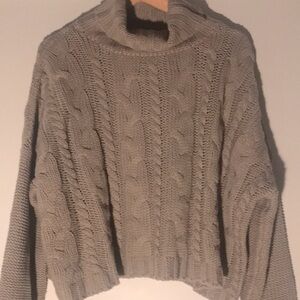 Cozy Cable Knit Turtleneck Sweater - Gray